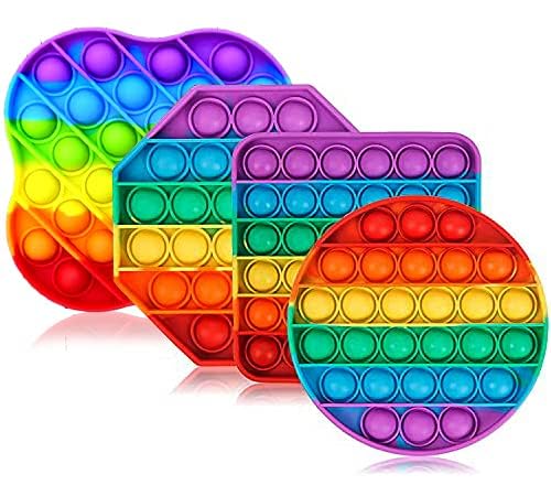 Toyshine Pack of 4- Circle, Square, Octagon and Curve Square - Fidget Popping Sounds Toy, BPA Free Silicone, Push Bubbles Toy for Autism Stress Reliever, Sensory Toy Pop It Toys
