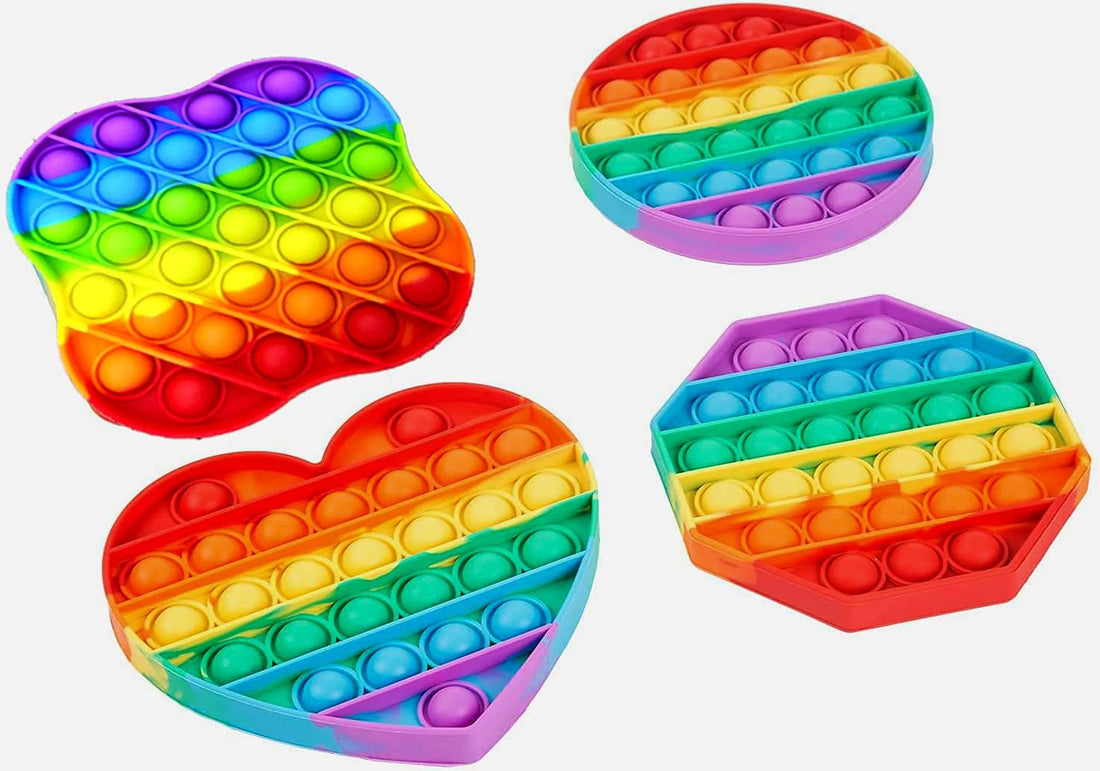 Toyshine Pack of 4- Circle, Square, Octagon and Curve Square - Fidget Popping Sounds Toy, BPA Free Silicone, Push Bubbles Toy for Autism Stress Reliever, Sensory Toy Pop It Toys