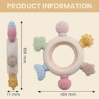 HBKOH Silicone Baby Teething Ring, Multi-Coloured Textured Sensory Toy with 6 Soothing Elements Baby Teether 6-12 Months Soft