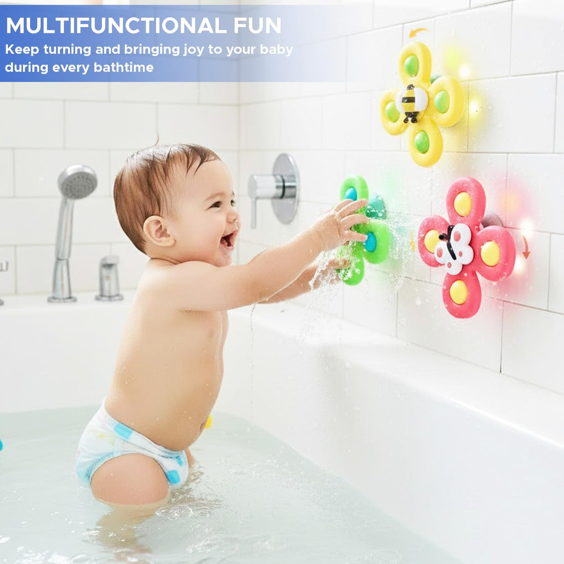 NHR Baby Spinner Toys (Set of 3) Suction Cup Spin Toy for Kids, Babies & Toddlers, Sensory Fidget Spinning Toys for Infants Bath Travel & Car Window Perfect for 6 12 18 Months