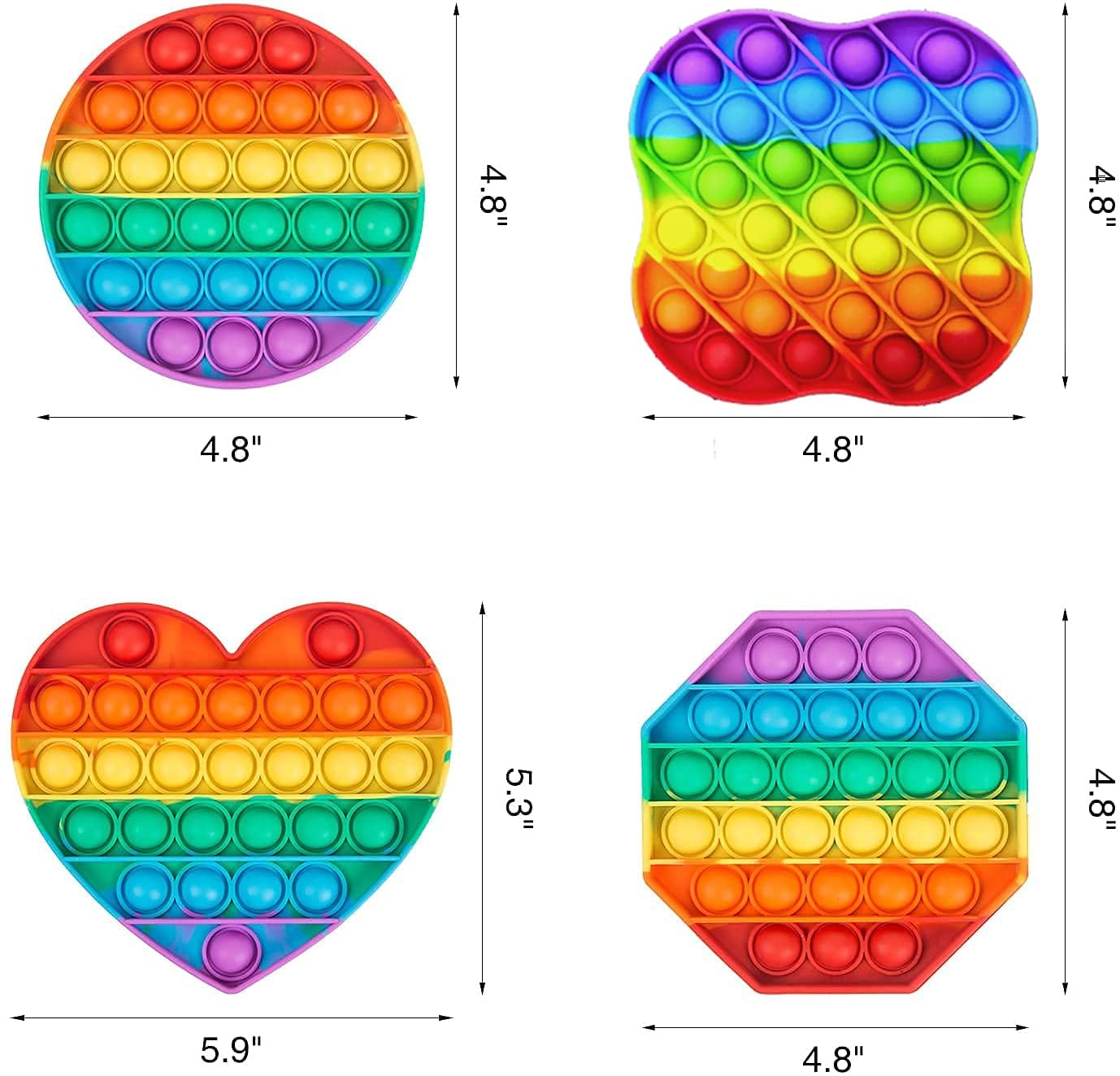 Toyshine Pack of 4- Circle, Square, Octagon and Curve Square - Fidget Popping Sounds Toy, BPA Free Silicone, Push Bubbles Toy for Autism Stress Reliever, Sensory Toy Pop It Toys