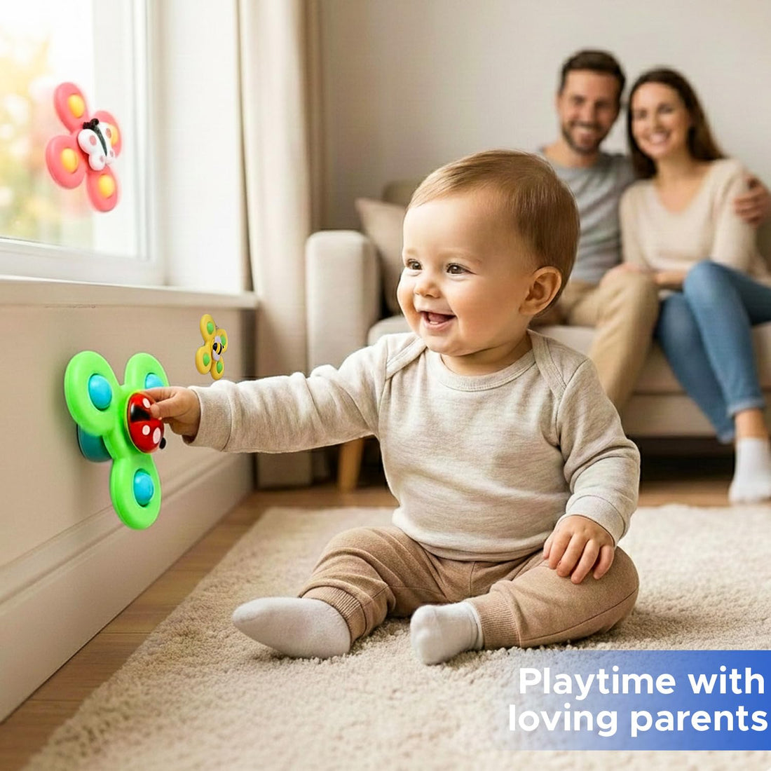 NHR Baby Spinner Toys (Set of 3) Suction Cup Spin Toy for Kids, Babies & Toddlers, Sensory Fidget Spinning Toys for Infants Bath Travel & Car Window Perfect for 6 12 18 Months