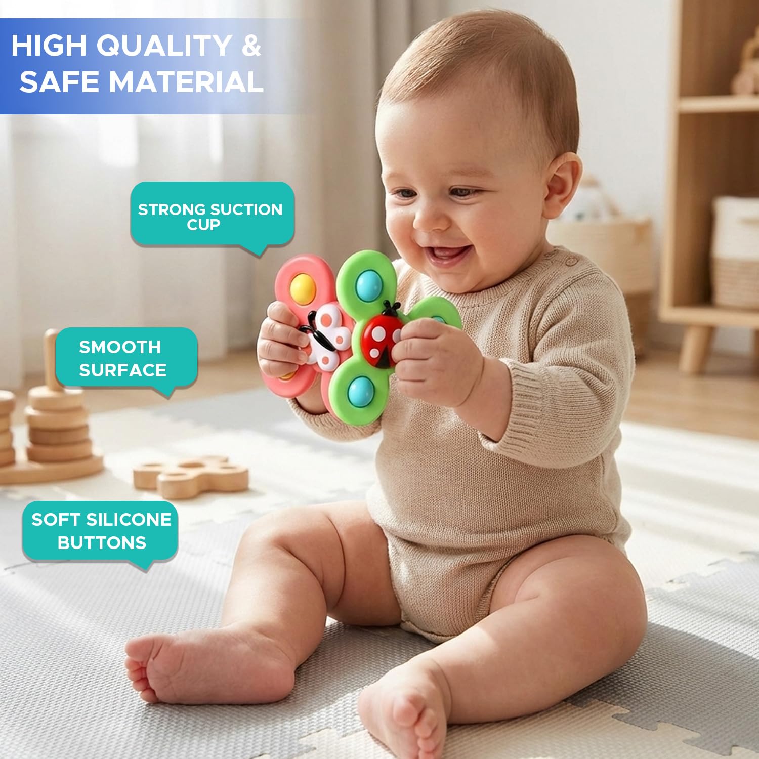 NHR Baby Spinner Toys (Set of 3) Suction Cup Spin Toy for Kids, Babies & Toddlers, Sensory Fidget Spinning Toys for Infants Bath Travel & Car Window Perfect for 6 12 18 Months