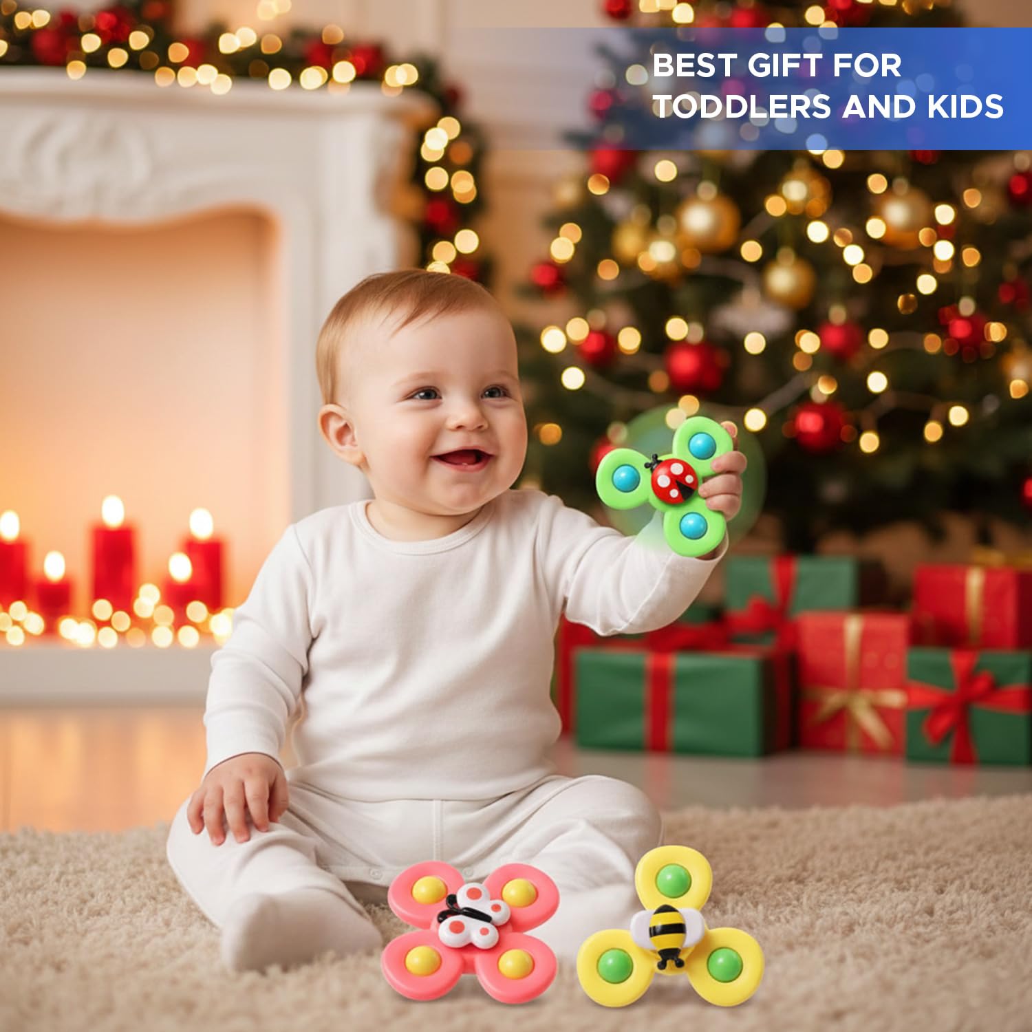 NHR Baby Spinner Toys (Set of 3) Suction Cup Spin Toy for Kids, Babies & Toddlers, Sensory Fidget Spinning Toys for Infants Bath Travel & Car Window Perfect for 6 12 18 Months