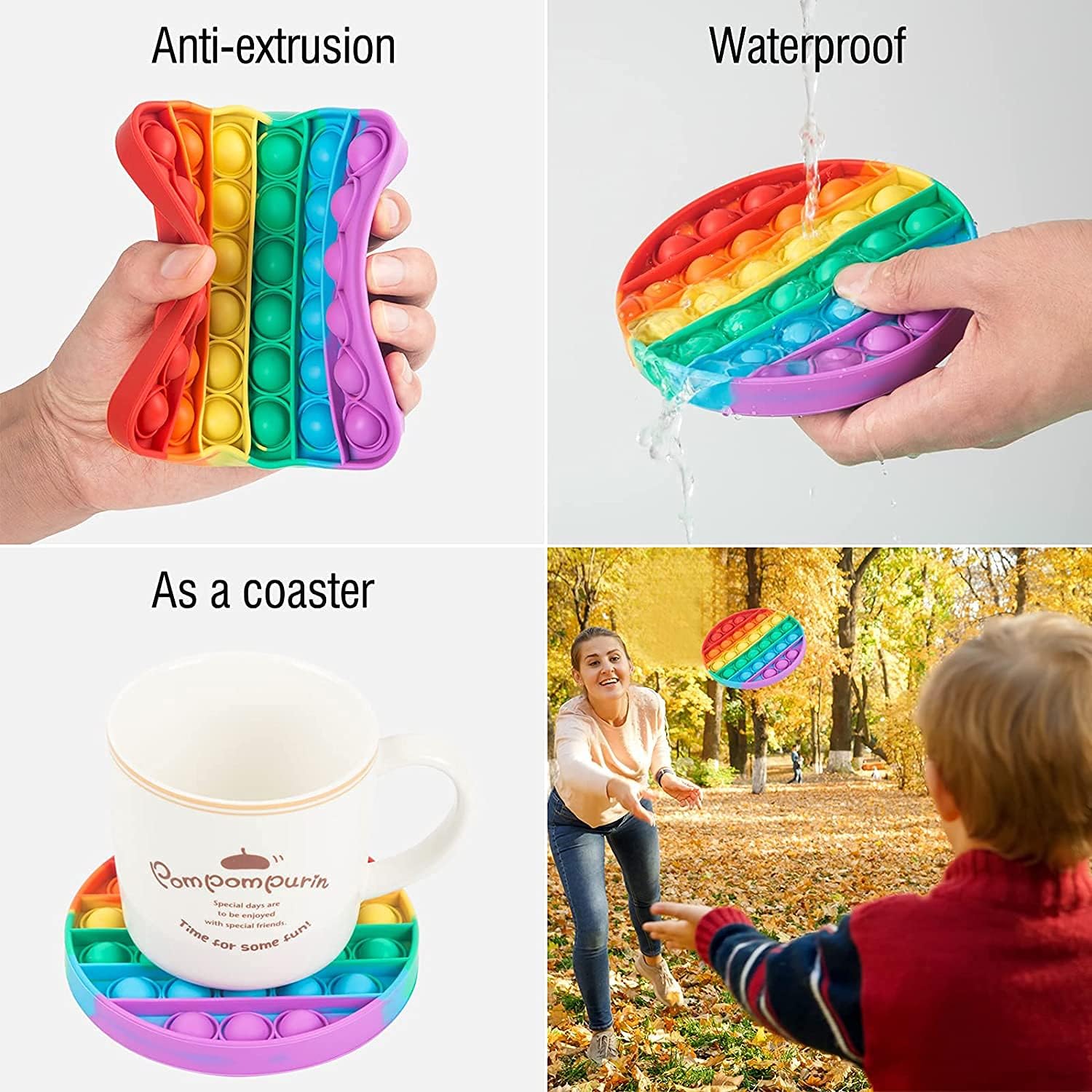Toyshine Pack of 4- Circle, Square, Octagon and Curve Square - Fidget Popping Sounds Toy, BPA Free Silicone, Push Bubbles Toy for Autism Stress Reliever, Sensory Toy Pop It Toys