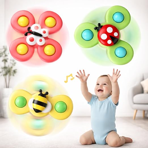 NHR Baby Spinner Toys (Set of 3) Suction Cup Spin Toy for Kids, Babies & Toddlers, Sensory Fidget Spinning Toys for Infants Bath Travel & Car Window Perfect for 6 12 18 Months