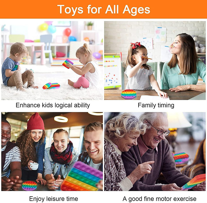 Toyshine Pack of 4- Circle, Square, Octagon and Curve Square - Fidget Popping Sounds Toy, BPA Free Silicone, Push Bubbles Toy for Autism Stress Reliever, Sensory Toy Pop It Toys